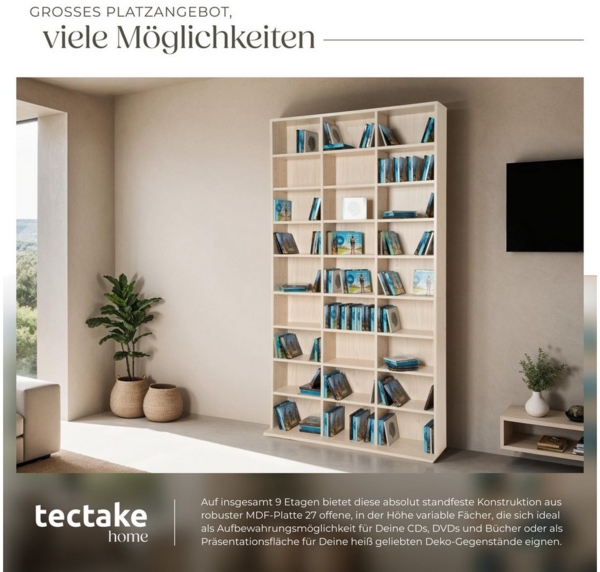 tectake CD-Regal CD DVD Regal, Set 1-tlg, in Holzoptik Bild 2