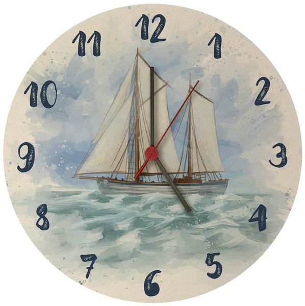speecheese Wanduhr Segelschiff Wasserfarbenoptik Wanduhr aus MDF