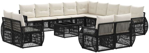 vidaXL Gartensofa-set 14 pcs Schwarz und Cremeweiß Poly-Rattan 3435601