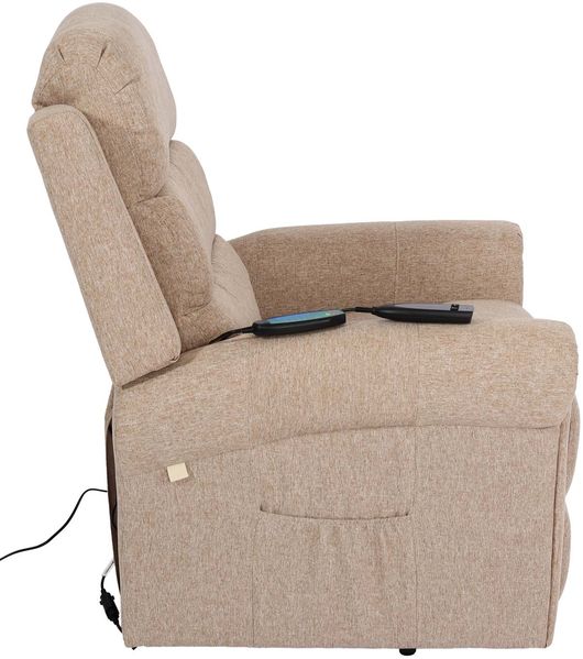 Fernsehsessel HWC-K63, Relaxsessel Sessel, Liegefunktion Aufstehhilfe Massage Heizfunktion, Stoff/Textil ~ beige-braun Bild 6