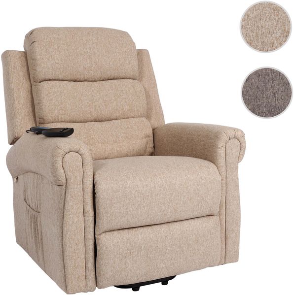 Fernsehsessel HWC-K63, Relaxsessel Sessel, Liegefunktion Aufstehhilfe Massage Heizfunktion, Stoff/Textil ~ beige-braun Bild 11