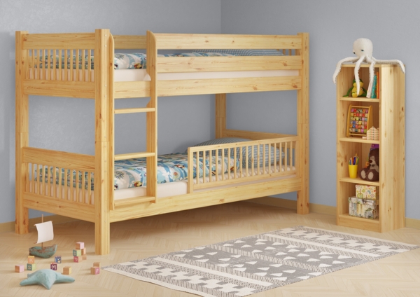 Etagenbett hoher Bettabstand massive Kiefer Zubehör wählbar Liegefläche 90x200 V-60.12-09Ni100Rollrost und Gästebettkasten inkl. Bild 15