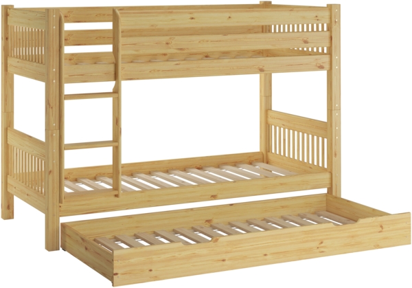 Etagenbett hoher Bettabstand massive Kiefer Zubehör wählbar Liegefläche 90x200 V-60.12-09Ni100Rollrost und Gästebettkasten inkl. Bild 3