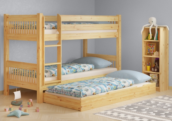 Etagenbett hoher Bettabstand massive Kiefer Zubehör wählbar Liegefläche 90x200 V-60.12-09Ni100Rollrost und Gästebettkasten inkl. Bild 2