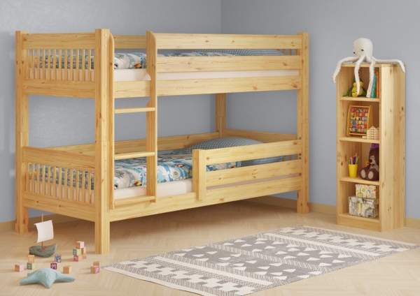 Etagenbett hoher Bettabstand massive Kiefer Zubehör wählbar Liegefläche 90x200 V-60.12-09Ni100Rollrost und Gästebettkasten inkl. Bild 16