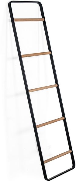 DRW Dekorative Handtuchleiter aus Metall und Holz, Schwarz und Natur, 41 x 3 x 162 cm
