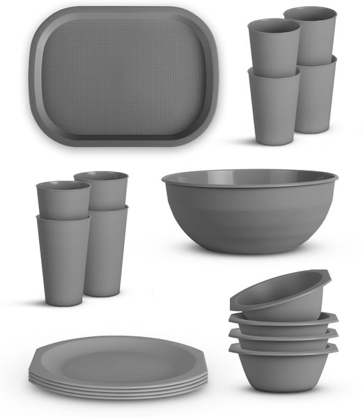 Geschirr Set BPA Frei Grau 18-teilig 4 Personen