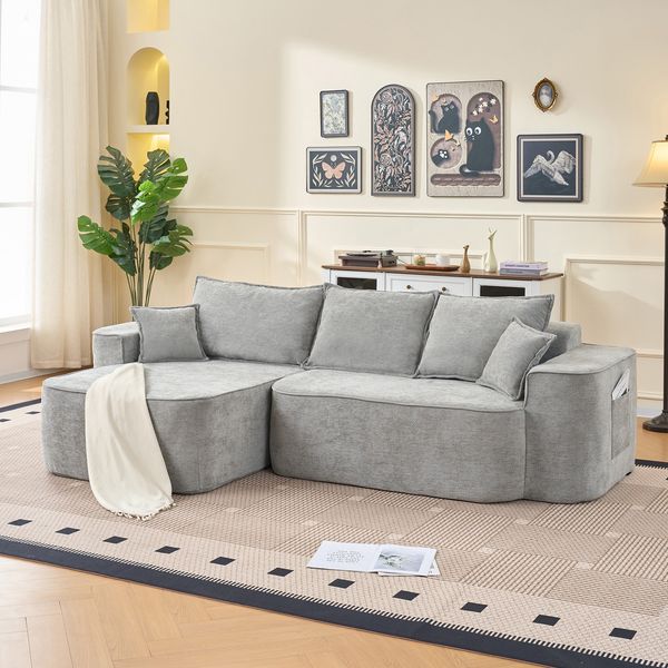 L-Form Ecksofa Cloud Couch, mit Chaiselongue XXL-Tiefsitz ohne Montage modulares Sofa, Chenille, Grau, 262 cm