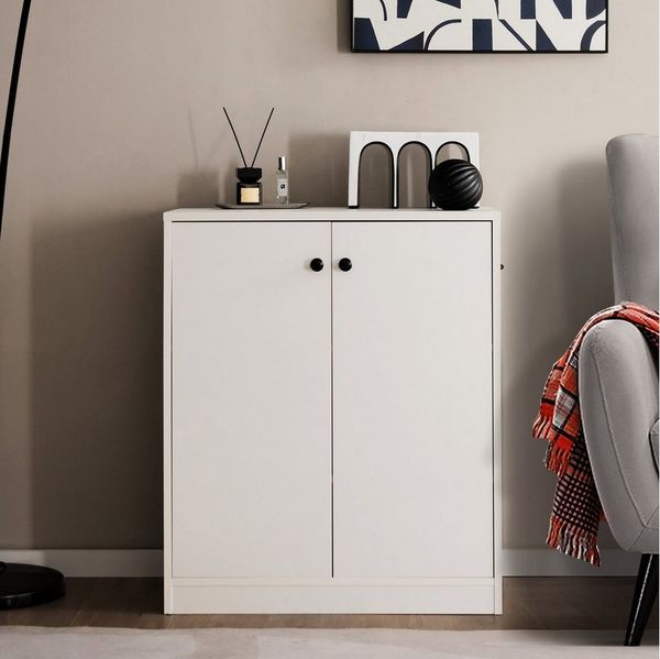 COSTWAY Kommode, Sideboard mit verstellbaren Regalen Holz weiß