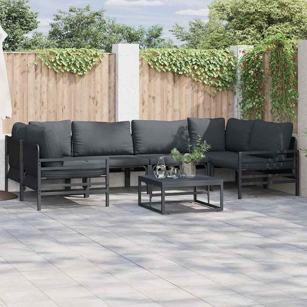 vidaXL Gartensofa-set mit Kissen 6 pcs Schwarz Stahl 3378966