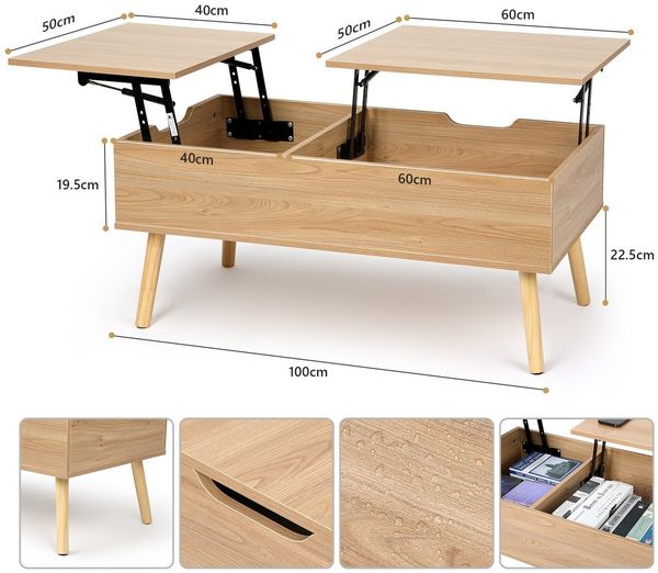 VOWNER Couchtisch Höhenverstellbarer, Wohnzimmertisch, Beistelltisch, Versenkbar, 100x50x42cm
