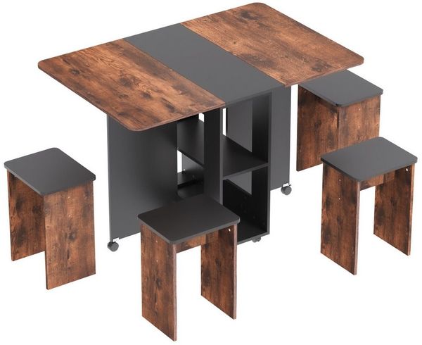 Mondeer Essgruppe Esstisch mit 4 Hockern, Platzsparend, 3-in-1-Funktion, Rollbar & Stabil 120x80 cm Bild 3