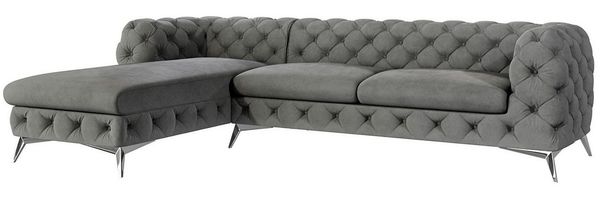 S-Style Möbel Ecksofa Chesterfield mit Ottomane Kalina mit Silber Metall Füßen, mit Wellenfederung