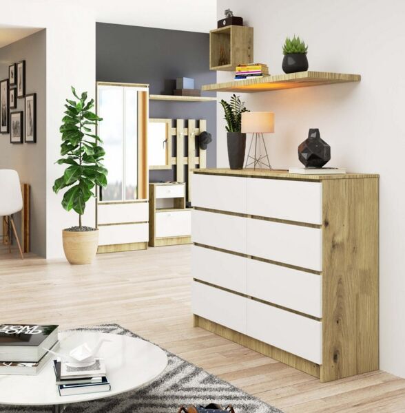 Raumhirsch Furniture Kommode mit 8 Schubladen 120 cm breit Holz Schrank, (viele Farbvarianten - Maße: 120 x 99 x 40 cm) - Hochwertig & stabil