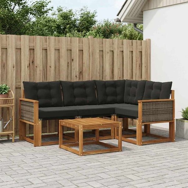 vidaXL Outdoor-Sofagarnitur mit Kissen 5 pcs Natürlich und Schwarz 3381932