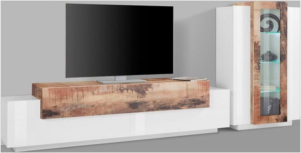 INOSIGN Wohnwand Coro, Anbauwand, Medienwand, (Set, 2-St), Lowboard 4 Fächer, Breite 200cm und Vitrine 3 Türen, Breite 80cm