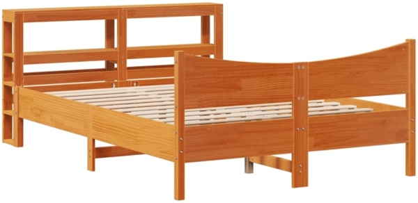 vidaXL Massivholzbett mit Kopfteil Wachsbraun 135x190 cm Kiefer 3306320