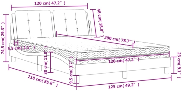 vidaXL Bettgestell ohne Matratze "Zadar" Weiß 120x200 cm Kunstleder 3208853 Bild 9