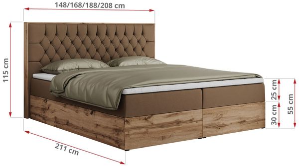 Boxspringbett, Schlafzimmerbett, Bettkasten - AMORE - 200 x 200 cm - Braun Kunstleder - H4 Bild 5