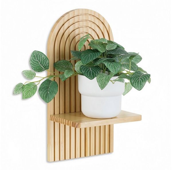 FOUORTUNATE-BEE Wandregal Boho Wandregal Holz Bogenform Wanddeko Pflanzenregal Hängeregal, 1-tlg, Wandregal für Wohnzimmer Schlafzimmer Babyzimmer Küche Balkon Deko
