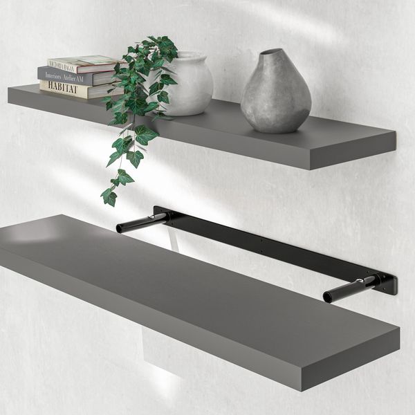 Casaria Wandregal mit Halterung, MDF, Grau / Matt, 90 x 23 x 3,8cm