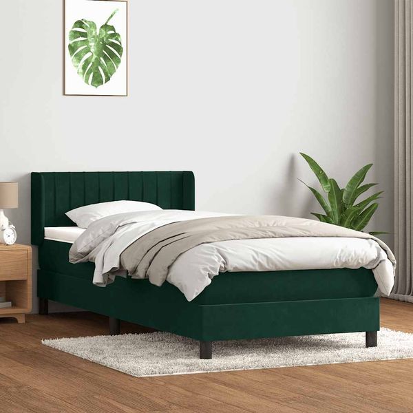 vidaXL Boxspringbett mit Matratze Dunkelgrün 80x220 cm Samt 3318306