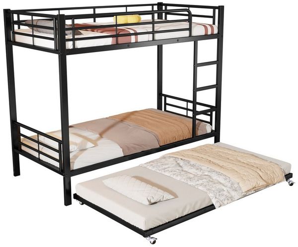Merax Etagenbett, mit Ausziehbett, Metallbett Kinderbett mit Leiter, 90x200cm/90x190cm