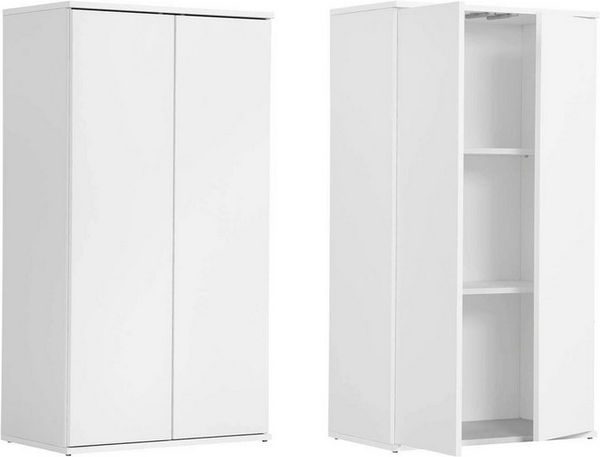 mokebo® Mehrzweckschrank 60 cm Breite mit Einlegeböden 'Der Schlanke', schmaler Schrank in Weiß aus Holz, grifflose Öffnung, funktionaler Aktenschrank
