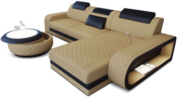 Stoff Ecksofa Berlin L Form - Mikrofaserstoff - beige-schwarz - Rechts