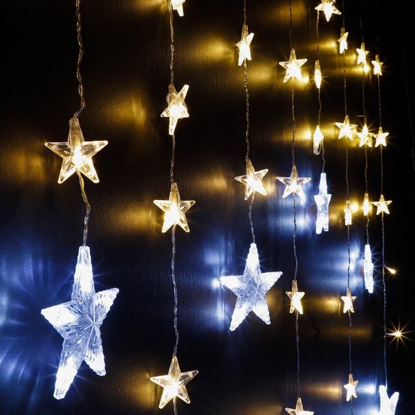 Haushalt International LED-Lichtervorhang Stern LED Vorhang Fensterdekoration Weihnachten Advent, mit 138 LEDs und 8 Funktionen