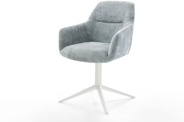 Drehstuhl Pejo-Flex Chenille Pastellblau Fußkreuz Weiß 360° drehbar Wippfunktion Taschenfederkern