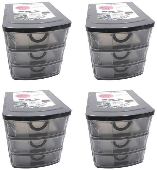 HAC24 Aufbewahrungsbox Schubladenbox Organizer Stapelbar Sortierbox Kleinteilebox (4 St), 19 x 14,5 x 16 cm, 3 Schubladen