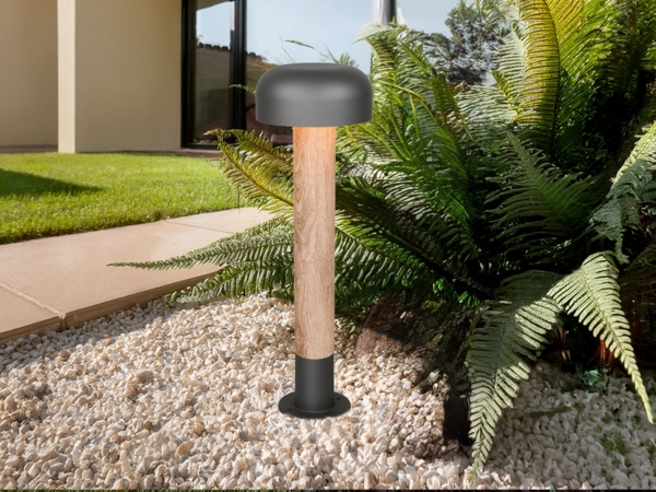 Moderne LED Wegeleuchte in Holzoptik & Anthrazit, Höhe 54cm