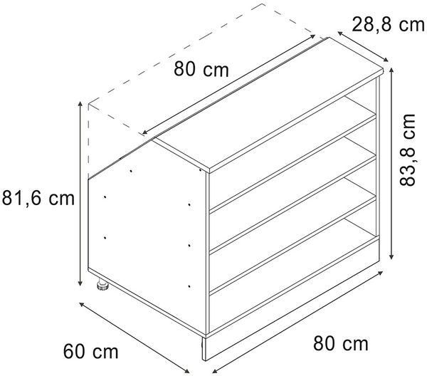 Küchenschrank für Dachschrägen R-Line Anthrazit 80 cm mit 4 Fächern, Schrankkorpus 60 cm Tiefe Vicco Bild 2