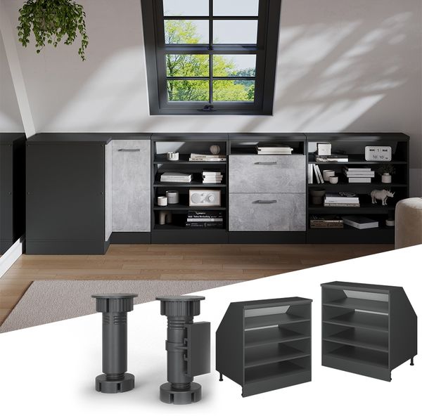 Küchenschrank für Dachschrägen R-Line Anthrazit 80 cm mit 4 Fächern, Schrankkorpus 60 cm Tiefe Vicco Bild 3