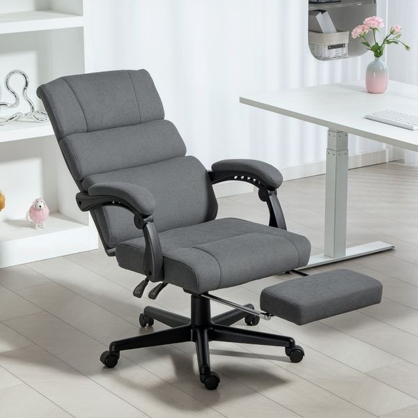 Bürostuhl Mit Fußstütze & Verstellbarer Rückenlehne - Ergonomischer Drehstuhl Höhenverstellbar Samtoptik