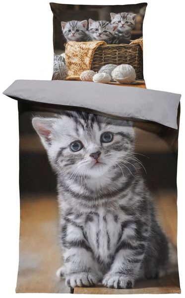 One Home Bettwäsche Fotodruck, Mikrofaser, 2 teilig, süße Katzen Welpen Baby Kitty, Knitterfrei Weich für Sommer und Winter