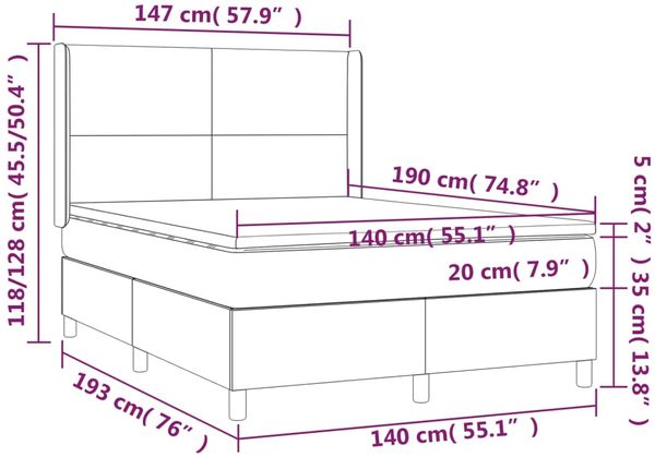 vidaXL Boxspringbett mit Matratze Rosa 140x190 cm Samt 3132560 Bild 7