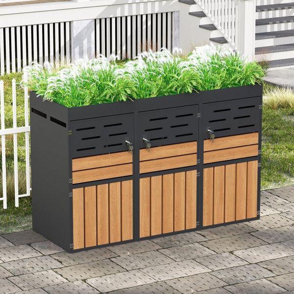 STILVORA Mülltonnenbox Multifunktionaler Außenschrank Müllbox mit integriertem Pflanzkasten (3 St)
