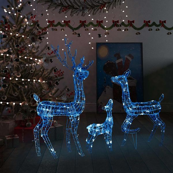 vidaXL LED-Rentier-Familie Weihnachtsdeko Acryl 300 LED Blau 329795