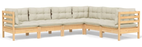 vidaXL 6-tlg. Garten-Lounge-Set mit Creme Kissen Massivholz Kiefer 3096683