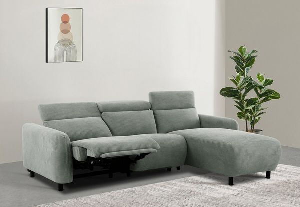 Home affaire Ecksofa SKAANE in Cord, L-Form, 274 cm, manuelle u. elektrische Funktion, rundes Design, Kopfteilverstellung, Federkernpolsterung