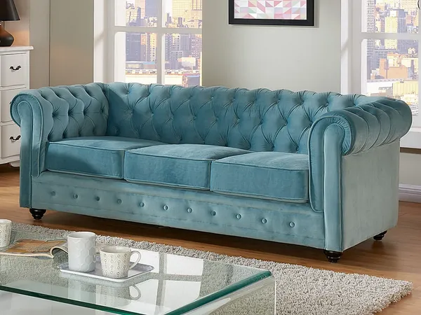 Vente-unique - Sofa 3-Sitzer - Samt - Hellblau - CHESTERFIELD