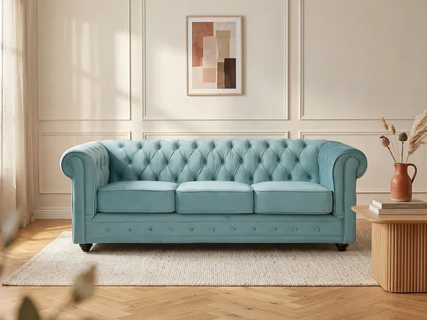Vente-unique - Sofa 3-Sitzer - Samt - Hellblau - CHESTERFIELD