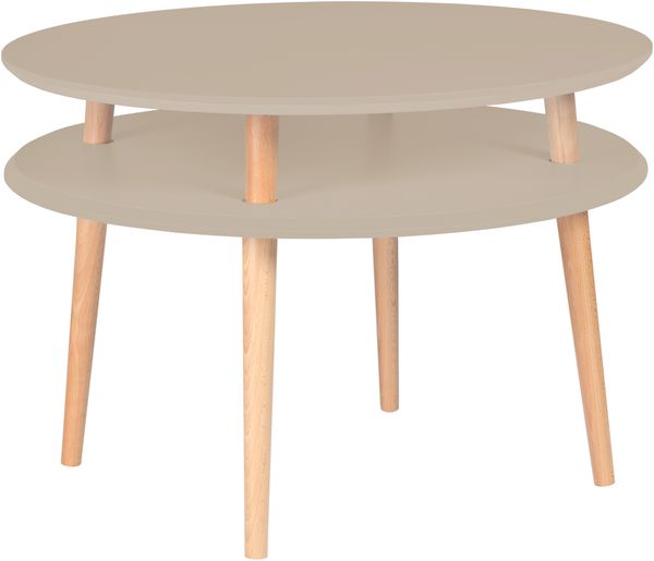 Ragaba Couchtisch, MDF & Buche Massivholz, Ø 70x45 cm, Braun Beige