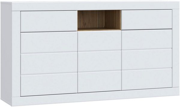 Sideboard Kommode LEFKADAS Weiß seidenmatt 3 Türen 2 Schubladen, Forte