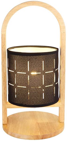 LED Tischleuchte, Holz, Textil schwarz, H 33 cm