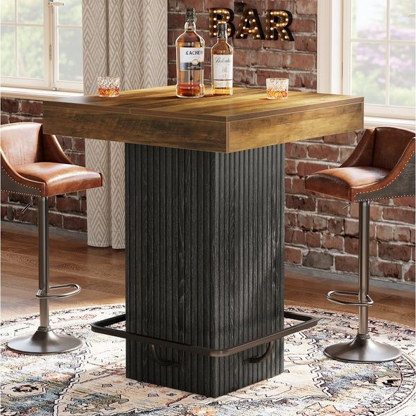 Tribesigns Bartisch 80 cm quadratischer Stehtisch, Küchentisch mit Metallfußstütze (Bistrotisch, für Esszimmer, Kneipe, Café-Ecke, Bistro)