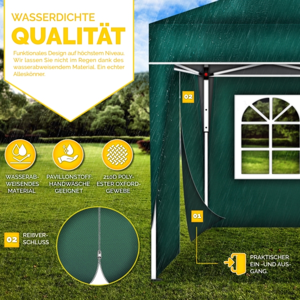 tillvex Pavillon 3x6m - mit 6 Seitenwänden Grün wasserdicht | Pop-Up Faltpavillon höhenverstellbar | Gartenzelt UV Schutz 50+ | Partyzelt mit Tasche für Garten Bild 10