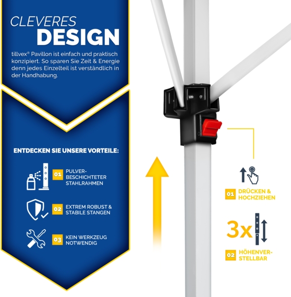tillvex Pavillon 3x6m - mit 6 Seitenwänden Grün wasserdicht | Pop-Up Faltpavillon höhenverstellbar | Gartenzelt UV Schutz 50+ | Partyzelt mit Tasche für Garten Bild 7